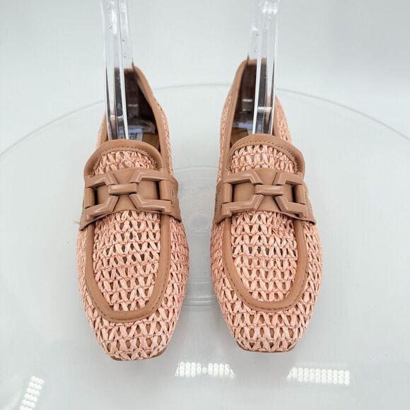 Steve Madden Womens Ryann Chain Loafers Beige Pink Rafia Square Toe Size 7 - Picture 2 of 13